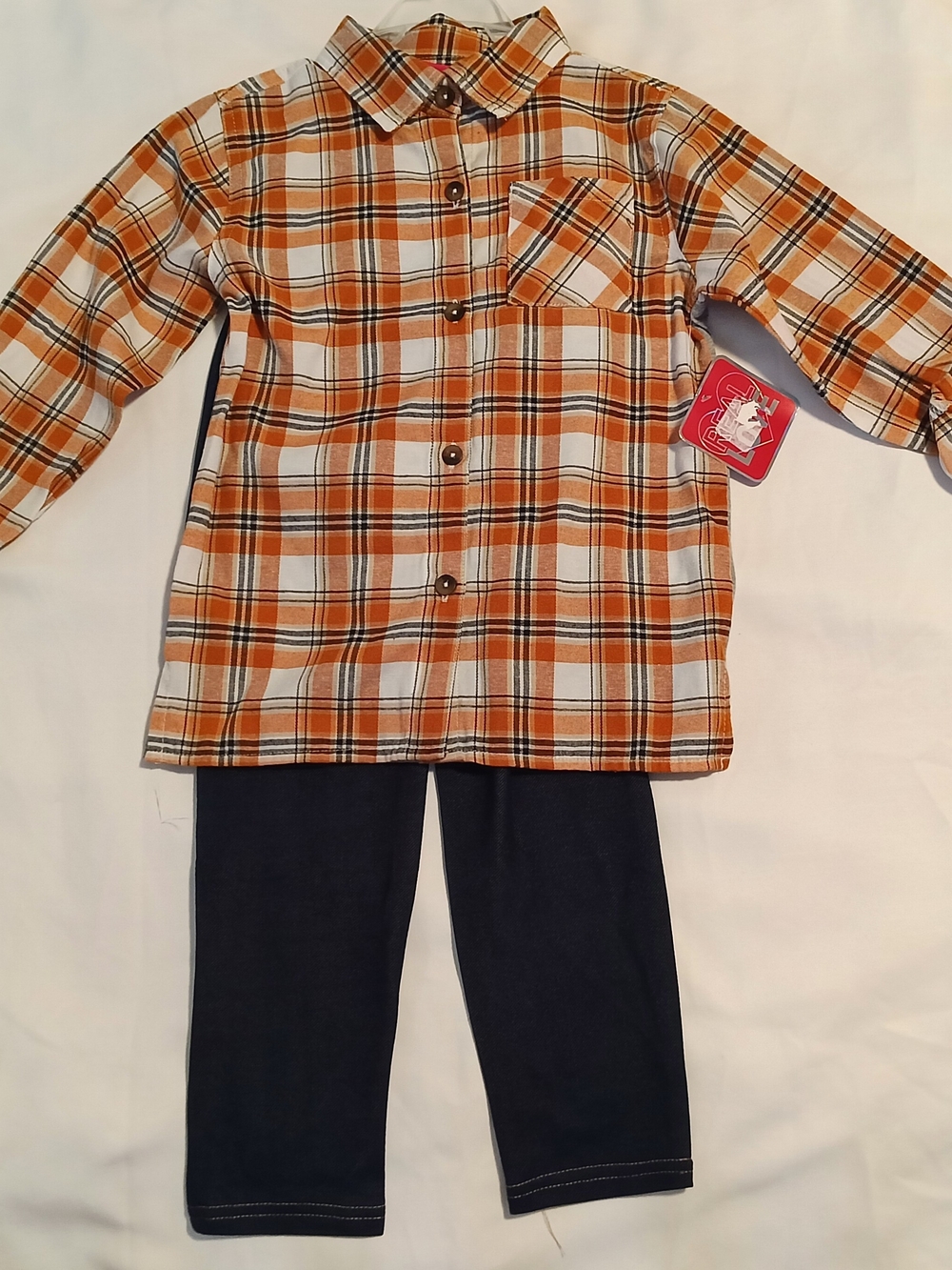 Real Love Kids 2-Piece Plaid Flannel Shirt & Pants Set Varsity Super League New
